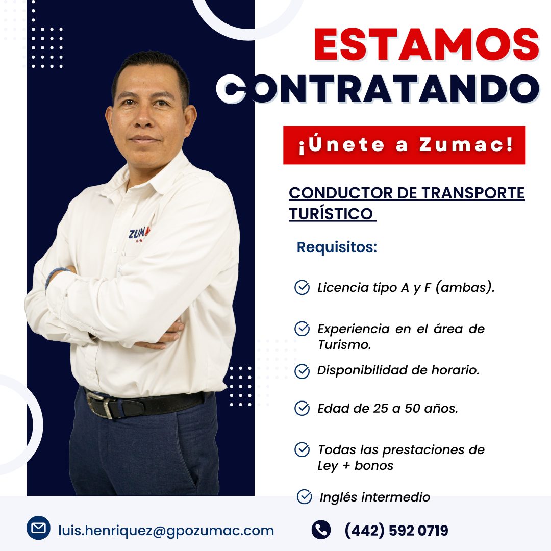 Conductor de transporte turistico en Zumac Cancún