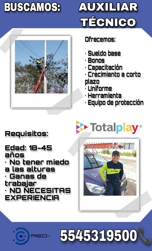 Auxiliar Tecnico total play cancun