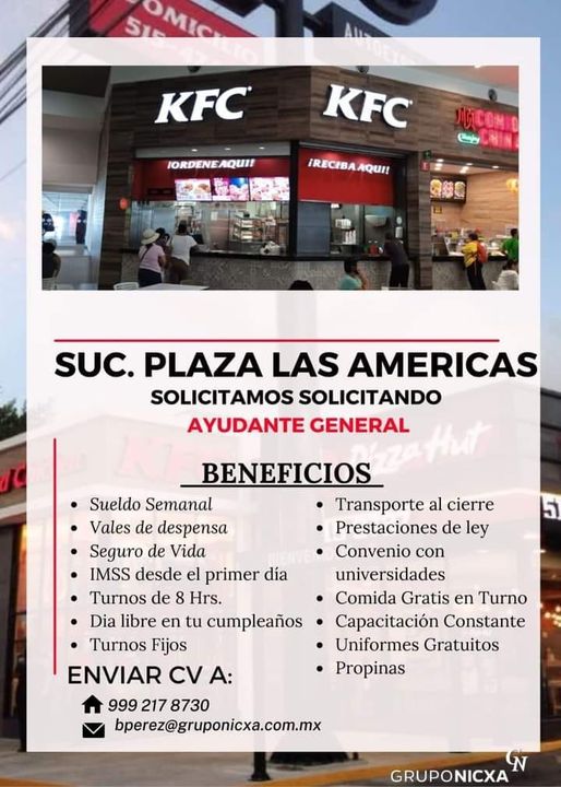 KFC Cancun Vacantes Plaza las americas
