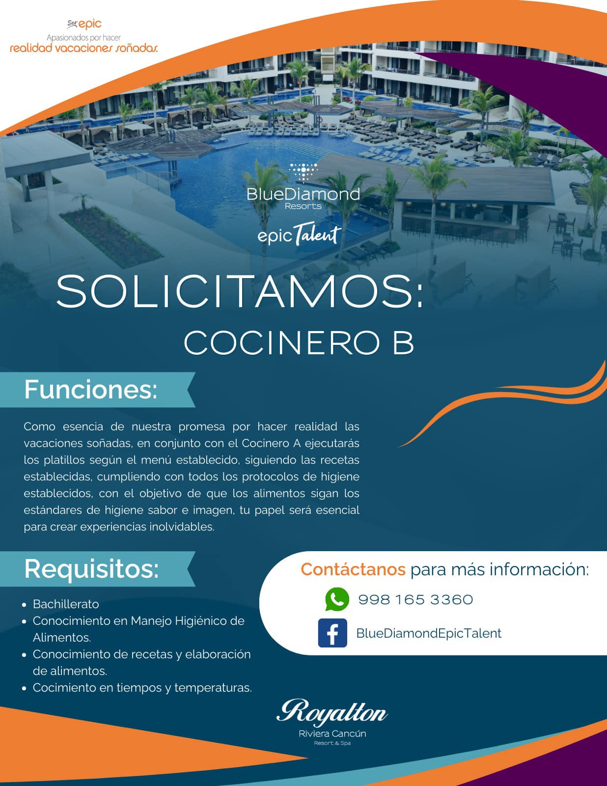 Cocinero B trabajos en cancun