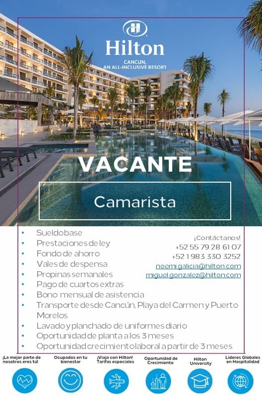 Trabajos Camarista en Cancún