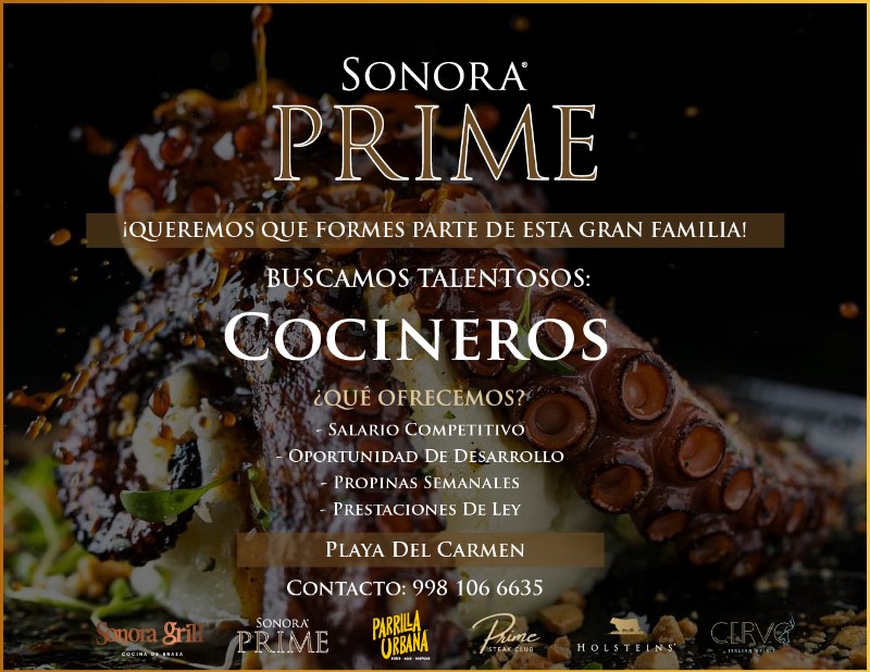 Cocinero en Sonora Prime Playa del Carmen