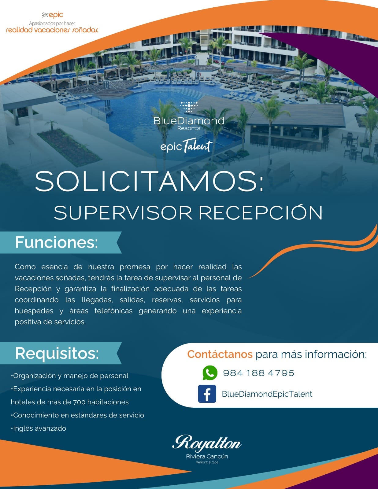 Vacante de Supervisor de Recepción en Royalton Playa del Carmen